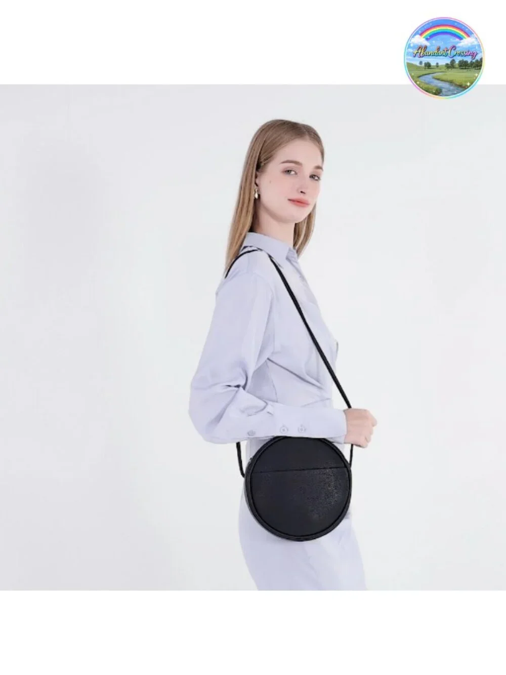 Women's Round PU Leather Crossbody Bag with Adjustable Strap